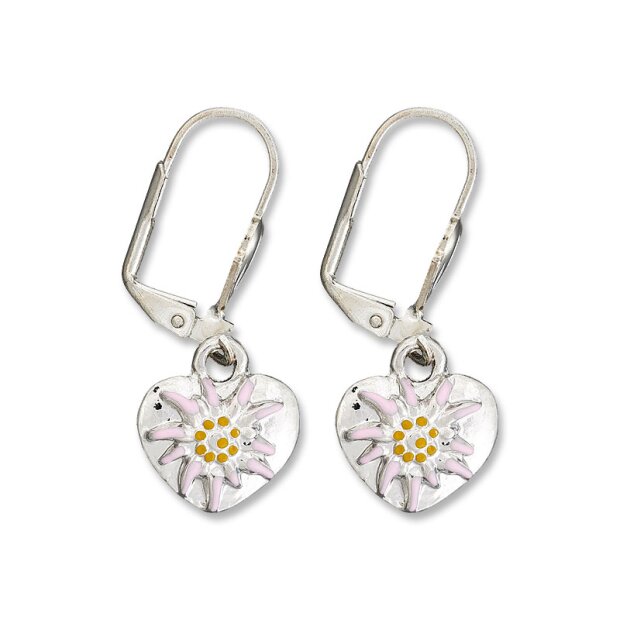 Edelweiss traditional earrings, light pink, heart and flower 085-01-01