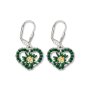 Edelweiss costume earrings, emerald green, heart with rhinestones and flower