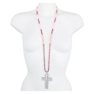 Necklace with pearls Fuchsia / light pink 2 cross...