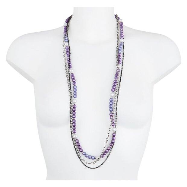 Perlenkette, violett, drei Ketten, verstellbarer Verschluss