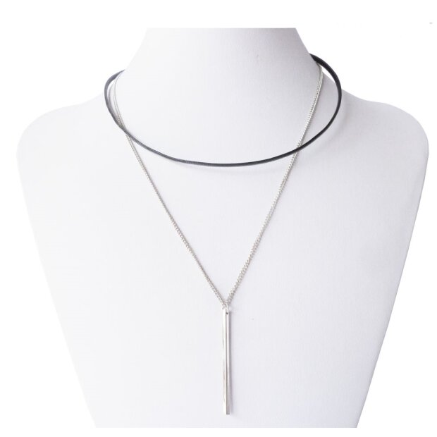 Necklace, leather strap, simple chain, gold / silver, pendant length 43cm