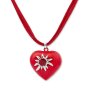Edelweiss traditional costume chain, red, leather, heart pendant 027-11-05