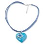 Edelweiss traditional costume chain blue, leather, heart pendant 027-11-01