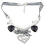 Edelweiss traditional costume necklace, black, with pearls and fabric ribbon, heart pendant with deer and strait 027-11-09