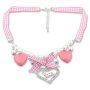 Edelweiss traditional costume necklace, with pearls and fabric ribbon, pink, heart pendant with deer and strait 027-11-11