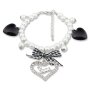 Edelweiss traditional costume bracelet, black, heart pendant with rhinestones and deer 085-04-06