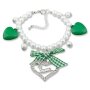 Edelweiss costume bracelet, green, heart pendant with rhinestones and deer 085-04-02