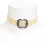 Bavarian style necklace, velvet band with square silver pendant, beige
