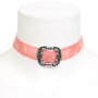 Bavarian style necklace, velvet band with square pendant, pink