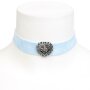 Edelweiss costume necklace, light blue, with heart on elastic velvet ribbon 027-03-12