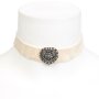 Edelweiss traditional costume necklace, beige, with heart on elastic velvet ribbon 027-03-10