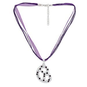 Bavarian style necklace with pretzel pendant with rhinestones, lilac