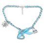 Bavarian style necklace with bow and three different pendants (heart, edelweiss and handbag) with rhinestones, blue