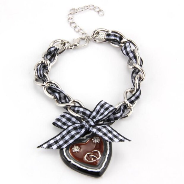 Edelweiss Trachten, traditional bracelet, fabric, checkered, pretzel, bow 085-03-18