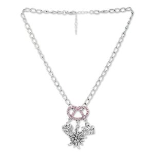 Edelweiss bavarian style necklace, pretzel, heart, flower, beer mug, light pink