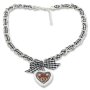 Bavarian style necklace with black/white checkered ribbon with bow and white heart pendant