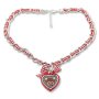 Bavarian style necklace with red/white checkered ribbon with bow and heart pendant