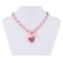 Bavarian style necklace with pink/white checkered ribbon with bow and heart shaped pendant