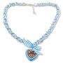 Bavarian style necklace with light blue/white checkered ribbon with bow and heart pendant