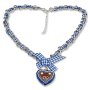 Bavarian style necklace with dark blue/white checkered ribbon with bow and heart pendant