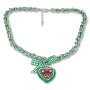 Bavarian style necklace with dark green/white ribbon with bow and heart pendant