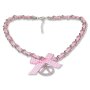 Edelweiss bavarian style necklace, checkered ribbon, with pretzel pendant with rhinestones and bow, light pink