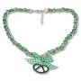 Edelweiss bavarian style necklace, checkered ribbon, with pretzel pendant with rhinestones and bow, green