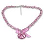 Edelweiss bavarian style necklace, checkered ribbon, with pretzel pendant with rhinestones and bow, pink