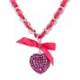 Bavarian style necklace with bow and heart pendant with rhinestones, fuchsia
