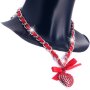 Bavarian style necklace with bow and heart pendant with rhinestones, red