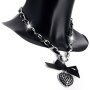 Bavarian style necklace with bow and heart pendant with rhinestones, black