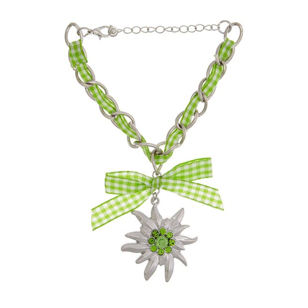 Edelweiss costume bracelet, apple green, with fabric ribbon and bow 085-03-28