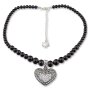 Edelweiss Trachten Perlenkette, schwarz, Herzanh&auml;nger mit Strasssteinen 028-01-19