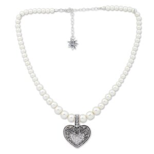 Edelweiss Trachten Perlenkette,Creme,Herzanh&auml;nger mit Strasssteinen 028-01-18