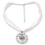 Bavarian style necklace with round silver pendant with rhinestones and lettering &quot;Edelweib&quot;, light pink