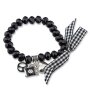 Edelweiss Trachten Armband,schwarz,flexibel, mit Herz,Bretzel,Schleife und Strass 085-04-07