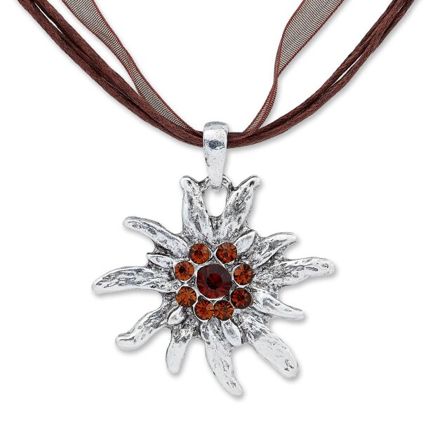Edelweiss Trachten ladies chain pendant with rhinestones, collierban brown 028-03-08
