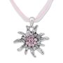 Edelweiss Trachten ladies chain pendant with rhinestones, necklace ribbon baby pink 028-03-02