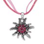 Edelweiss Trachten ladies chain pendant with rhinestones, fuchsia necklace 028-03-15