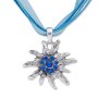 Edelweiss Trachten ladies chain pendant with rhinestones, collierban blue 028-03-01