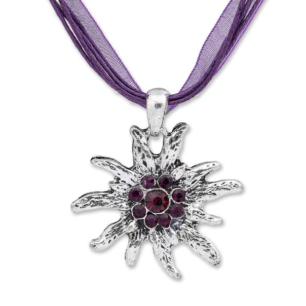 Edelweiss Trachten ladies chain pendant with rhinestones, collierban violet 028-03-19