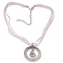 Bavarian style necklace with round silver pendant with rhinestones and lettering &quot;Freiwild&quot;, pink