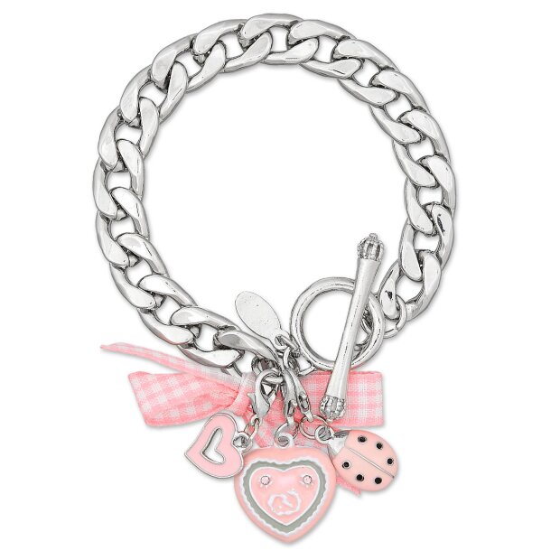 Edelweiss Trachten Armband, Pink, mit Herz,Schleife und Marienk&auml;fer