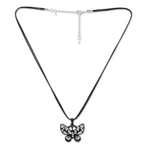 Bavarian necklace with butterfly, rhinestones, Edelweiss traditional costumes, black