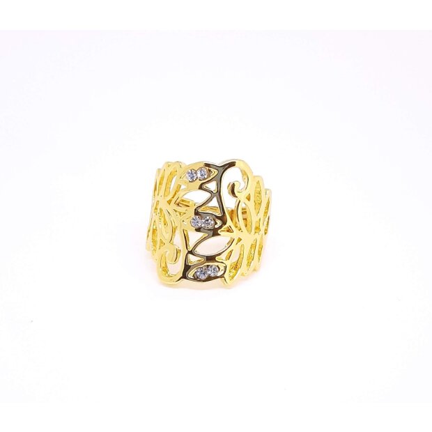 Ladies ring brass crystal stones size 17 gold