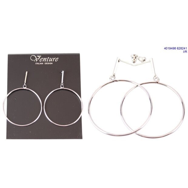 Elegante Ohrringe aus Metall, Creolen,Metall-Stopper,Ringe,Klassiker,versilbert 008-05-43