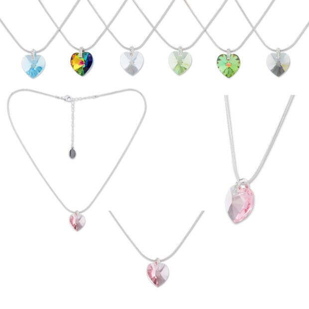 Halskette, Herzkette mit Swarovski Stein in verschiedenen Farben