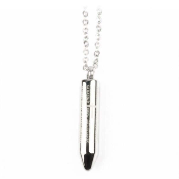 Stainless steel necklace with cartridge sleeve pendant, Tillberg design, unisex, Spanish prayer print &quot;Our Father&quot; , silber