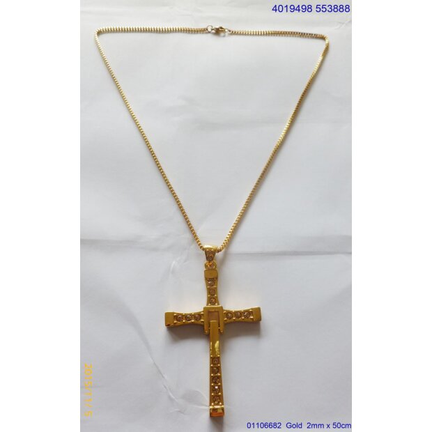 Stainless steel nacklace with cross pendant gold