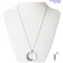 Stainless steel necklace with round pendant with rhinestones silver